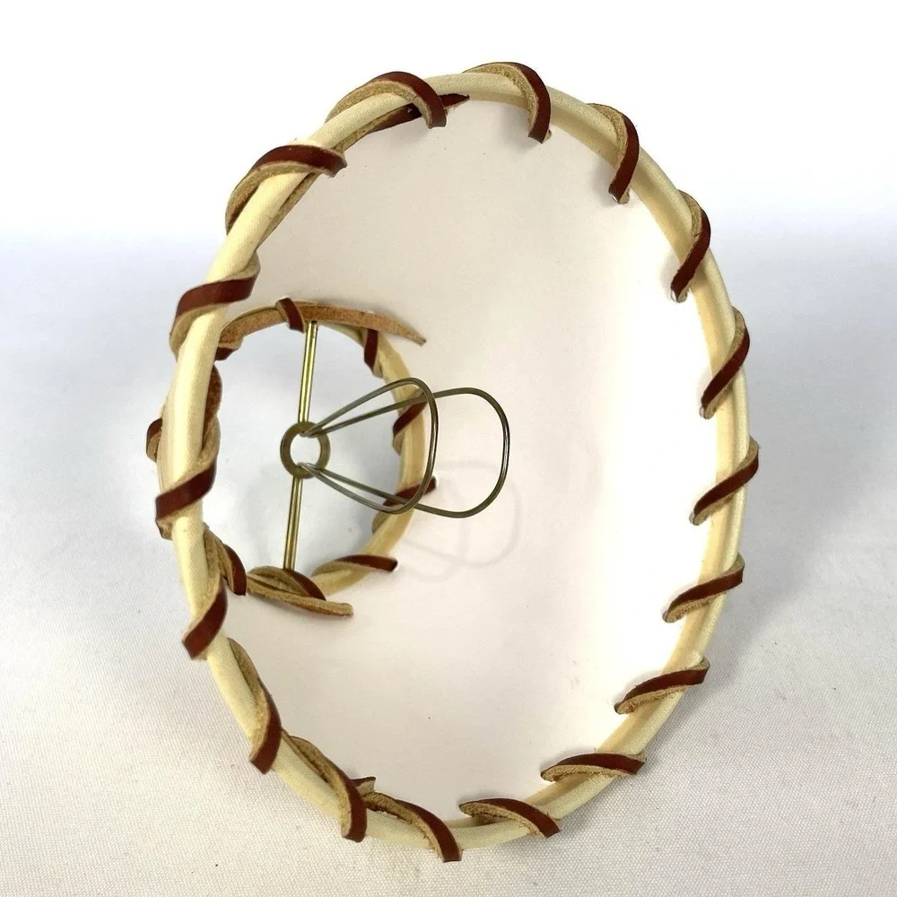 Vintage Tan Faux‎ Leather Whipstitch Clip-On Mini Lamp Shade Cabin 4